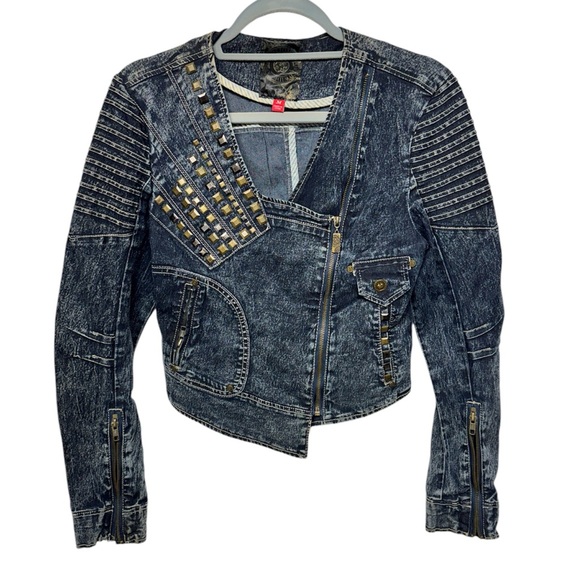 Y2K Apple Bottom Jeans Women's Studded Denim Jacket - Picture 1 of 9